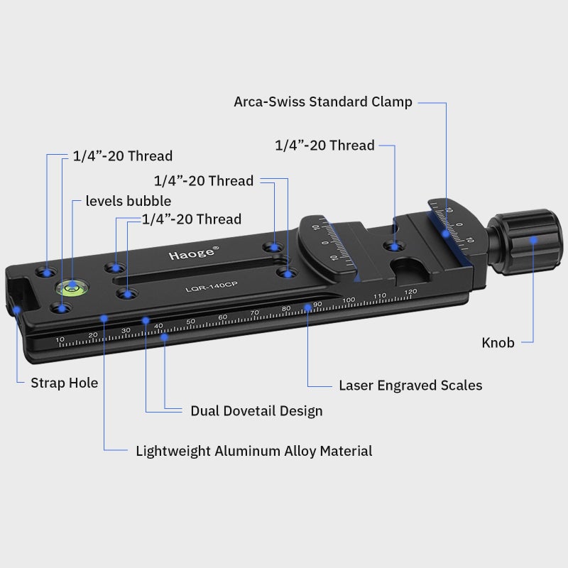 Haoge 140mm Nodal Slide Double Dovetail Focusing Rail Plate with Metal Quick Release Clamp and 60mm Plate for Camera Panoramic Panorama Close Up Macro Shoot fit Arca Swiss RRS Benro Kirk - Image 2
